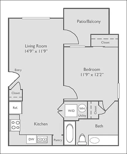 Floor plan A2U | 1 Bed, 1 Bath