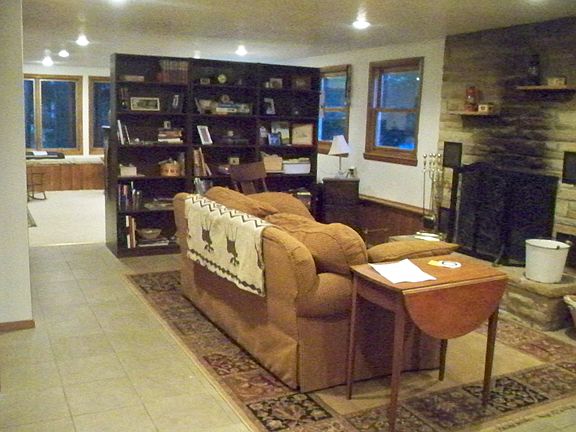 16x38 family room with wood burning fireplace