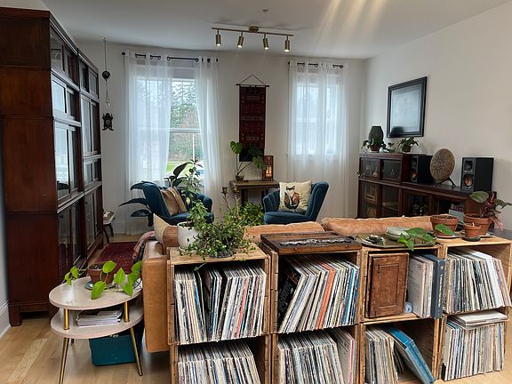 Open floor plan from kitchen area into living room.