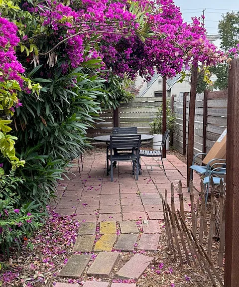 Common outdoor table for dining or morning coffee.