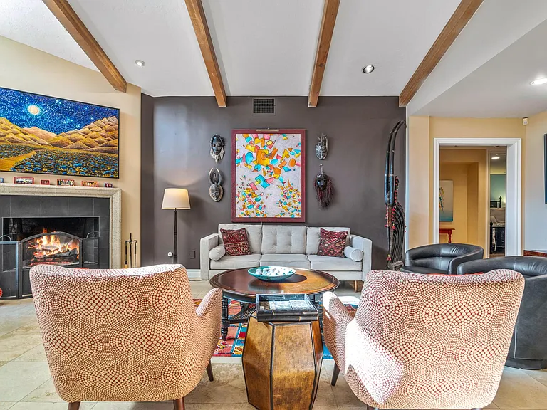 Great room with electric fireplace.