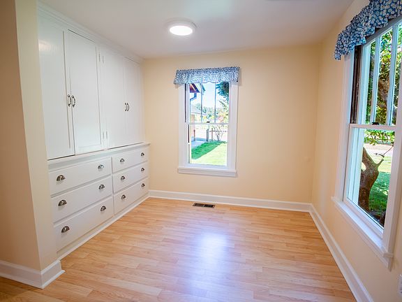 Dining area with large built-in storage.