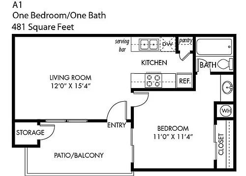 Floor plan 1 Bedroom 1 Bathroom A-1