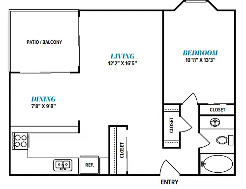 Floor plan A11 One Bed, One Bath Reno