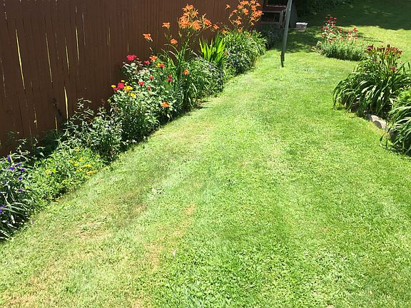 Side yard and flower beds