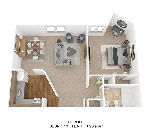 Floor plan One Bedroom- 698 sqft