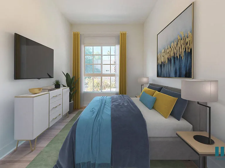 Bedroom with Vinyl Flooring and Large-Size Windows