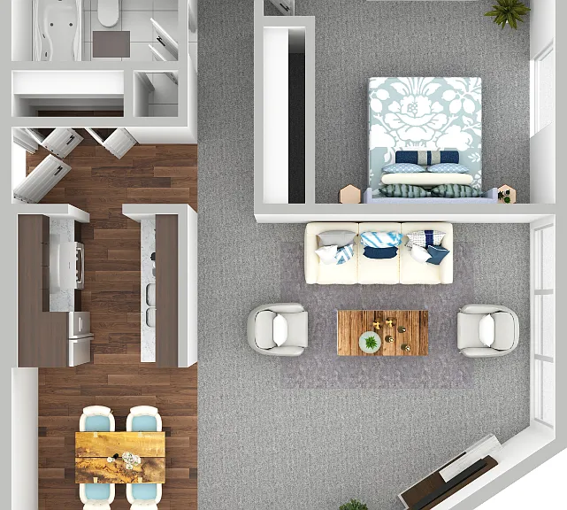 One Bedroom 675 Floorplan Diagram