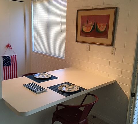 A built-in dining area