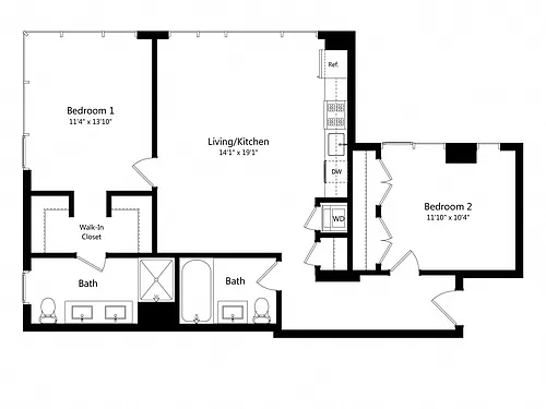 Floor plan 2 Bedroom - 2 Bath | B06