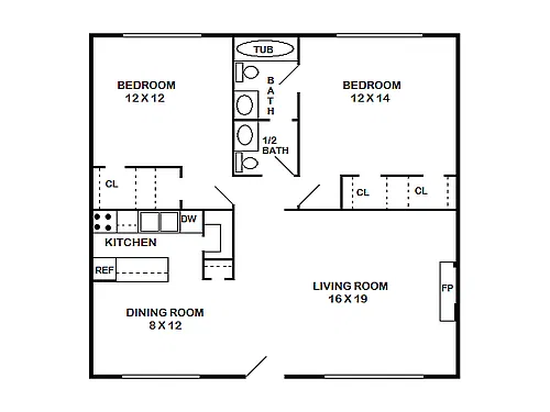 Floor plan 2 Bed, 1.5 Bath B (80% Income Restricted)