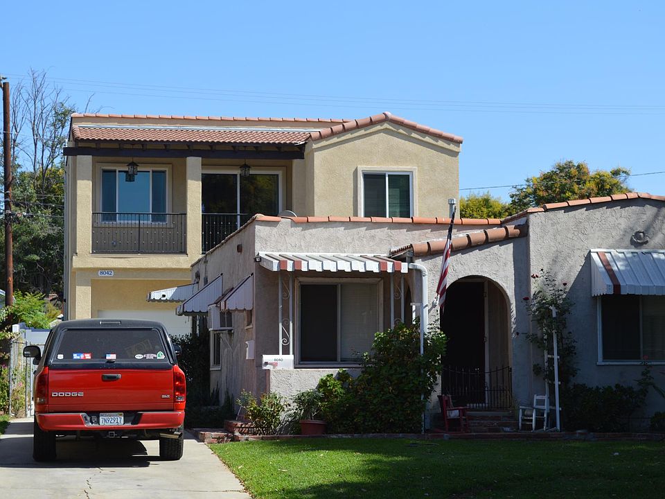 View from Bright Avenue. Home for rent is 8042 Bright Avenue which sits behind 8040 Bright Avenue.