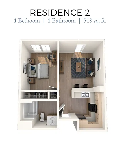 Floor plan 1BD, 1BTH C