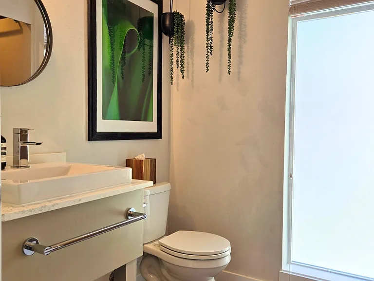 Your powder room just off the kitchen