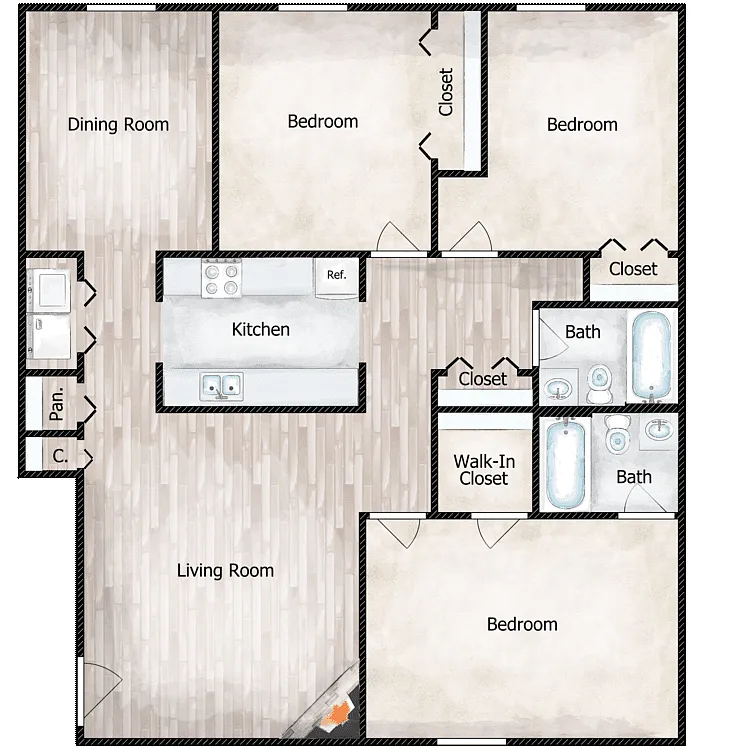 Floor plan 3 Bed 2 Bath