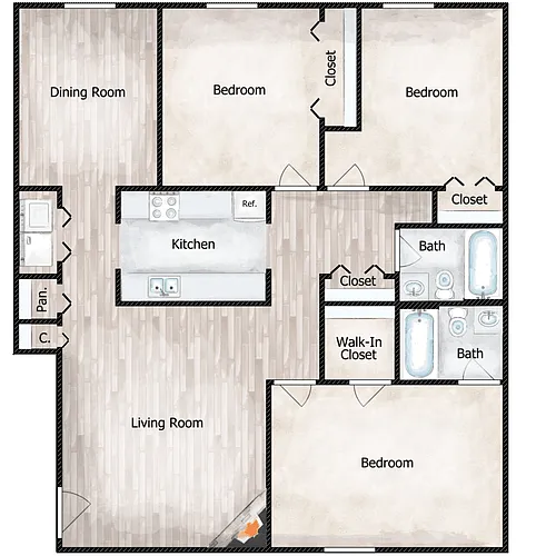 Floor plan 3 Bed 2 Bath