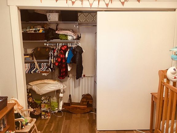 Closet organizers built into large closet.