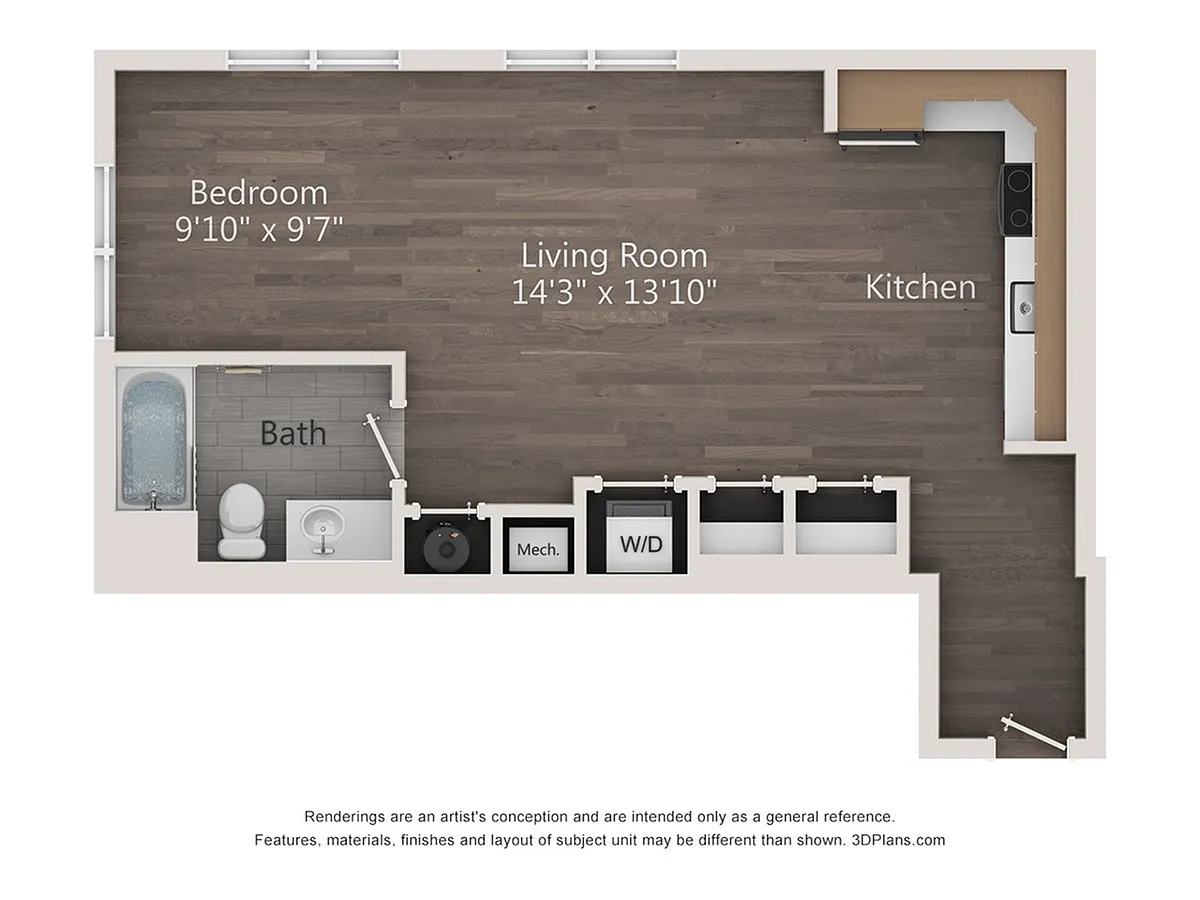 Floor plan Studio (621 SF)