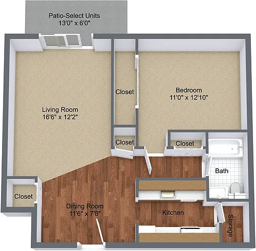 Floor plan 1 Bedroom Apartment Home