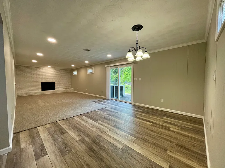 Dining area and large family room with gas log fire place!