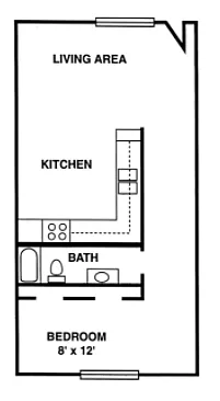 Floor plan Villa 1 - 1 bedroom 1 bath 450 SF