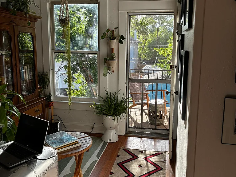 Office with access to back upstairs patio