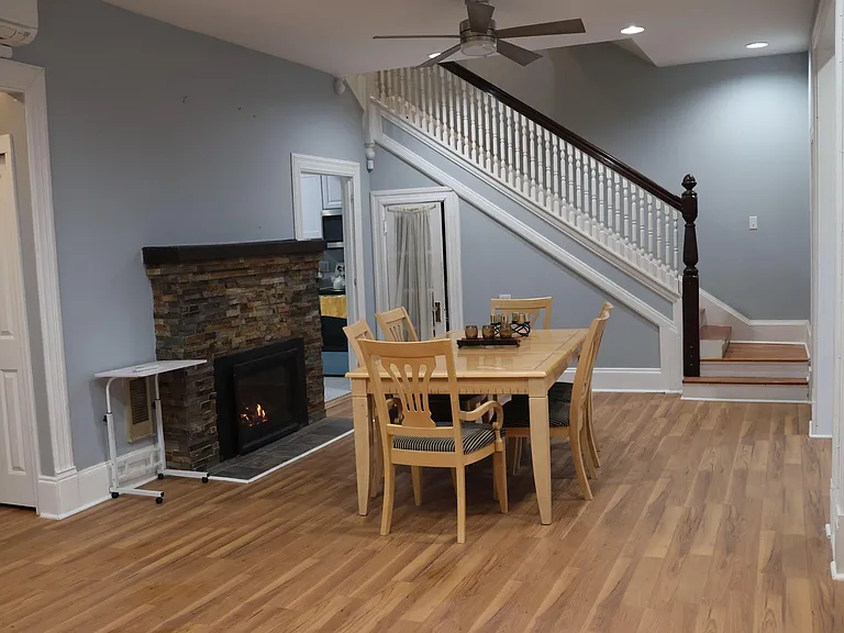 Fireplace and dining table