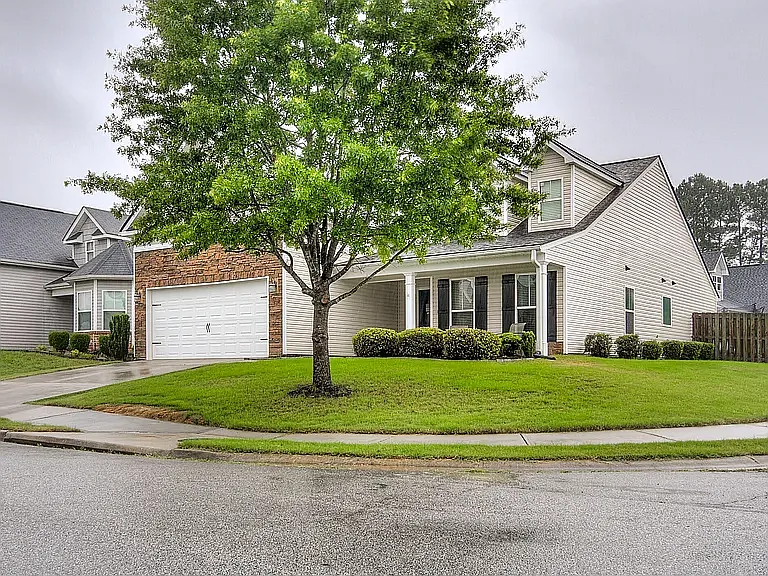 Front View of House on corner lot.