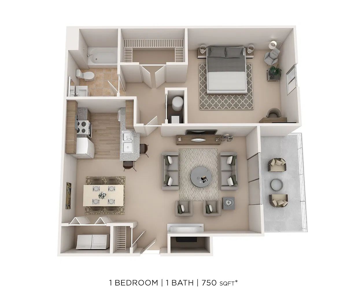 Floor plan One Bedroom-750 sqft