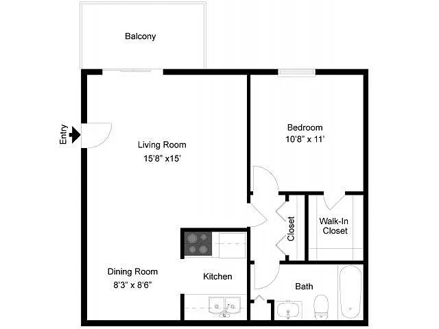 Floor plan 1 Bedroom 1 Bath Large