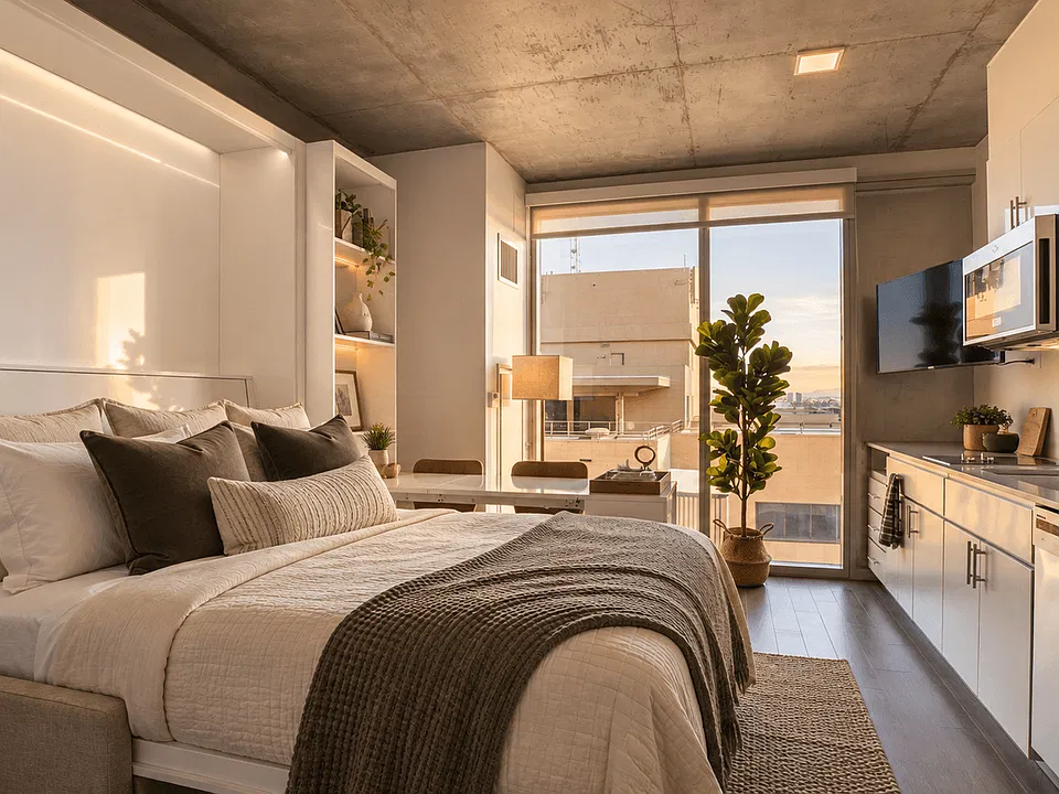 Modern studio living designed for an easy Downtown Phoenix lifestyle at Sora