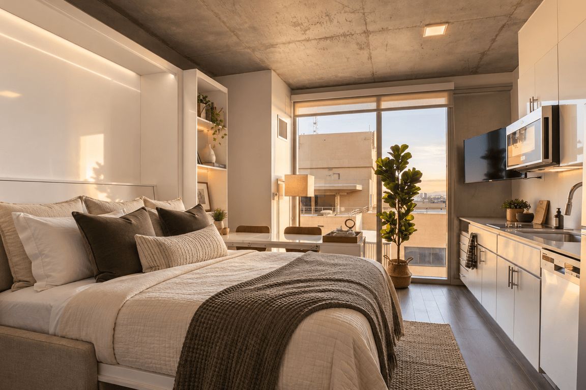 Modern studio living designed for an easy Downtown Phoenix lifestyle at Sora