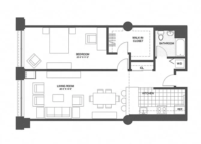 Floor plan 1 Bed/1 Bath