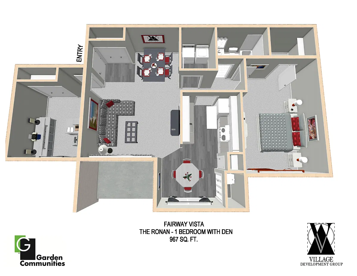 Floor plan One Bedroom with Den