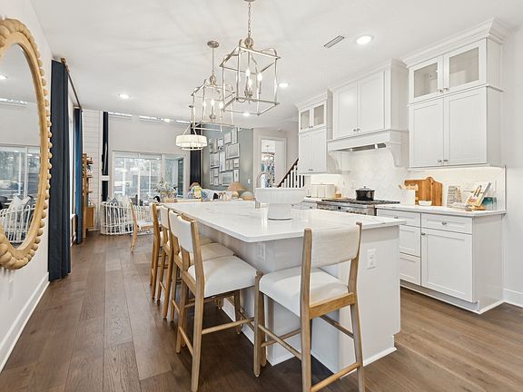 Kitchen with island and pendant lighting