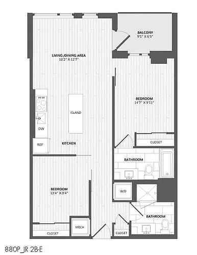 Floor plan 2 Bed/2 Bath-JR 2B-E_880 P