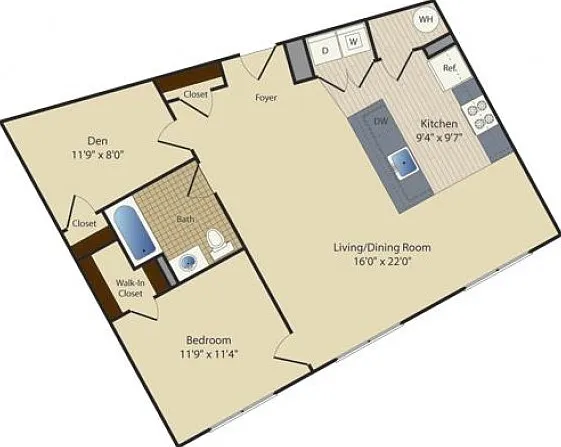 One Bedroom One Bath with Den (854 SF) One Bedroom One Bath with Den (854 SF)