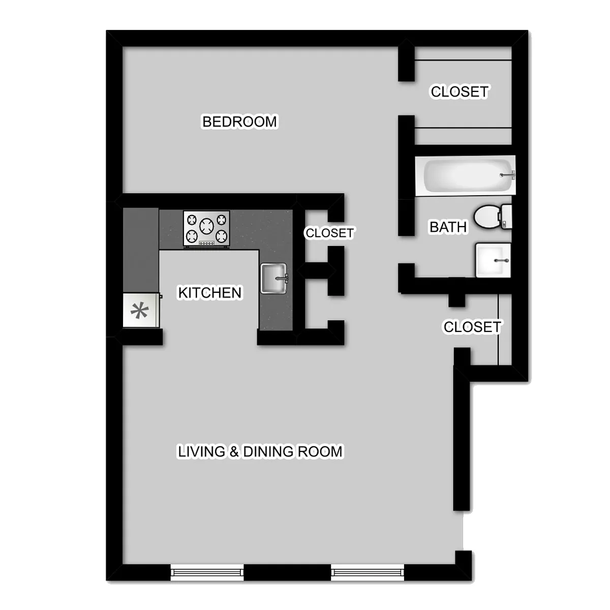 Floor plan 1 Bedroom 1 Bath