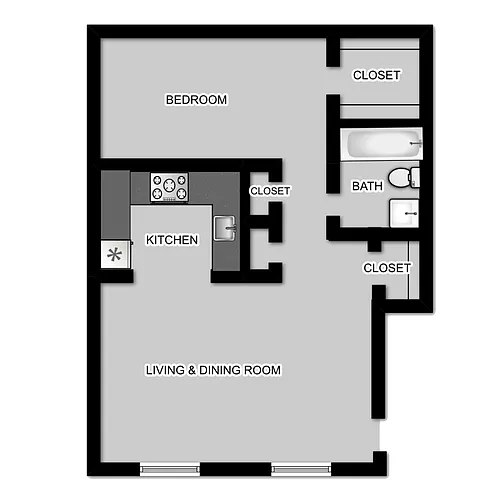 Floor plan 1 Bedroom 1 Bath Renovated