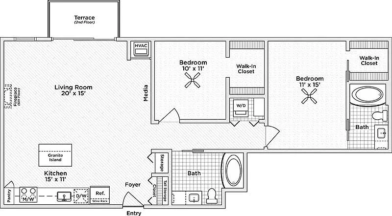 Floor plan 2 Bedroom - 1137sf