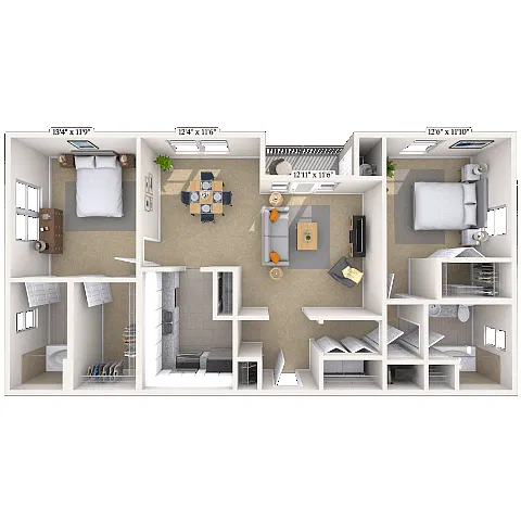 Floor plan Traditional 2x2.5 1024-1267 SF