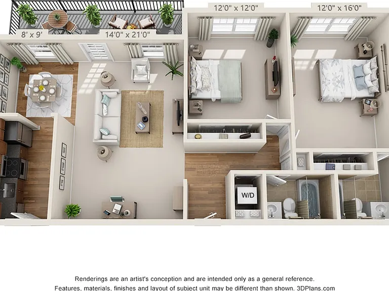 2 BEDROOM, 2 BATH - 1,050 SF 2 BEDROOM, 2 BATH - 1,050 SF