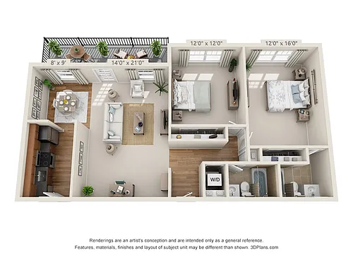 Floor plan 2-Bedroom 2-Bathroom | 1,050 sqft