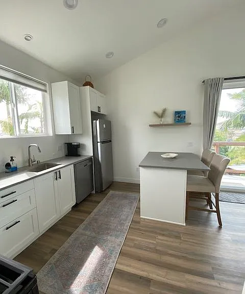 Stocked kitchen with plenty of storage.
