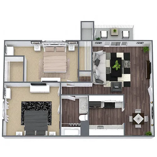 Floor plan B1: 2 Bed 1 Bath