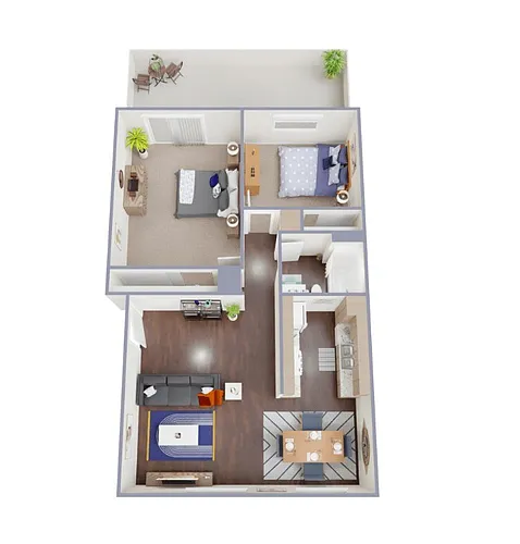 Floor plan 2 Bedroom 1 Bathroom - Renovated Units