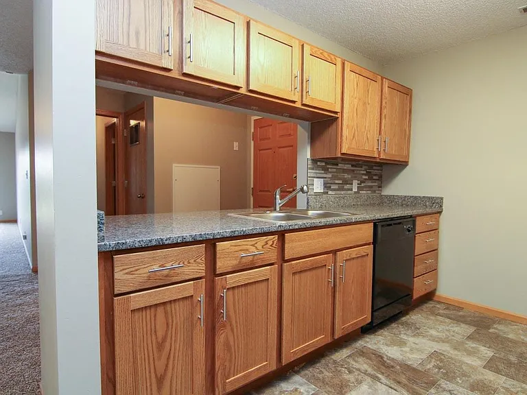 Our updated apartments include granite and backsplash in the kitchen.