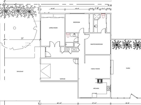 Floor plan. The garage and patio are in addition to the 1400 ft living space.
