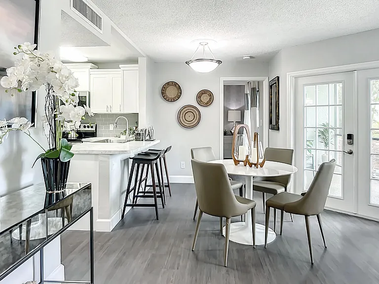 Revel in the allure of sophisticated grey plank flooring throughout our newly renovated homes at River Reach.