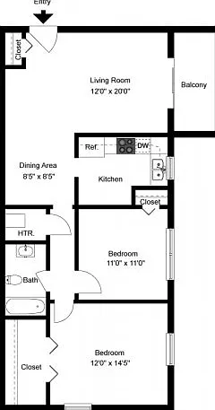 Two bedroom floor plan Two bedroom floor plan